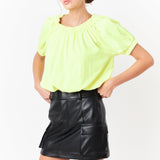 Neon Color Elastic Detail Balloon Cropped Top