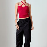 Strap Detail Fitted Knit Top