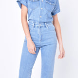 Short Sleeve Denim Jumpsuit