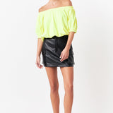 Neon Color Elastic Detail Balloon Cropped Top