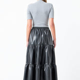 Pu Tiered Long Skirt
