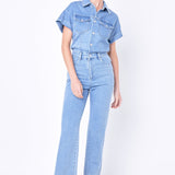 Short Sleeve Denim Jumpsuit