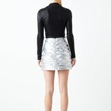 Silver Shirring Mini Skirt