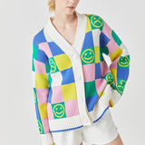 Smiley Colorblock Knit Cardigan