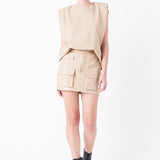Shoulder Padded Faux Leather Top