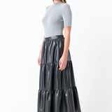 Pu Tiered Long Skirt