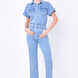 Short Sleeve Denim Jumpsuit