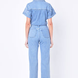 Short Sleeve Denim Jumpsuit