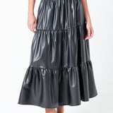 Pu Tiered Long Skirt