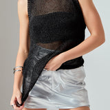 Sleeveless Knit Sheer Top With Back Keyhole