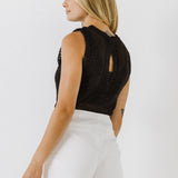 Sleeveless Knit Sheer Top With Back Keyhole