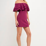 Ruffled Off Shoulder Mini Dress