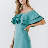 Ruffled Off Shoulder Mini Dress