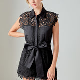 Astrid Belted Lace Romper
