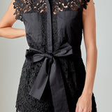Astrid Belted Lace Romper