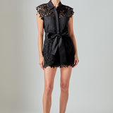 Astrid Belted Lace Romper