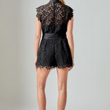 Astrid Belted Lace Romper