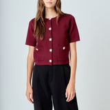 Short Sleeve Jewel Button-Up Cardigan