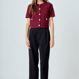 Short Sleeve Jewel Button-Up Cardigan