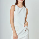 Net Pocket Sleeveless Mini Dress