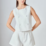 Double Breasted Textured Crop Vest