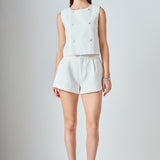 Double Breasted Textured Crop Vest