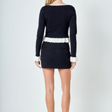 Contrast Ruffle Knit Top