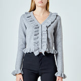 Ruffled V-Neck Cardigan
