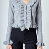 Ruffled V-Neck Cardigan