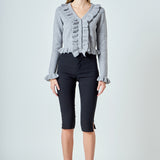 Ruffled V-Neck Cardigan