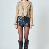 Ruffled V-Neck Cardigan