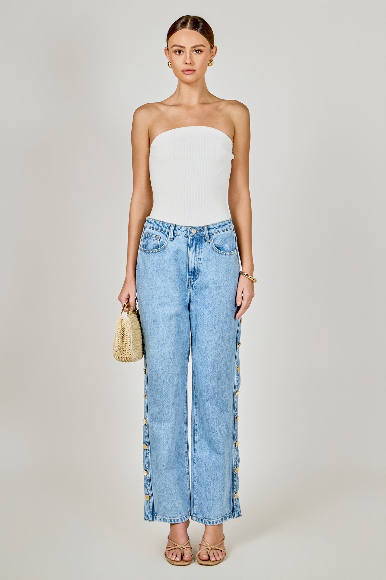Mid-Waisted Side Buttoned Jeans DENIM / XS