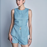 Front Slit Sleeveless Bow Trimmed Top