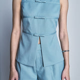 Front Slit Sleeveless Bow Trimmed Top