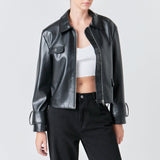 Zip Up Cropped Faux Leather Jacket