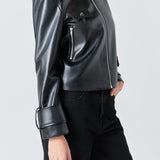 Zip Up Cropped Faux Leather Jacket