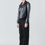 Zip Up Cropped Faux Leather Jacket
