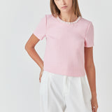 Pearl Trim Linen Top