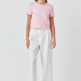 Pearl Trim Linen Top