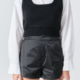 Cropped Knit Top Over Shirt
