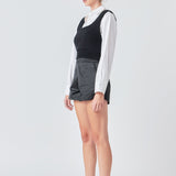 Cropped Knit Top Over Shirt