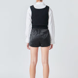 Cropped Knit Top Over Shirt