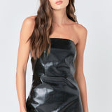 Strapless Faux Leather Mini Dress