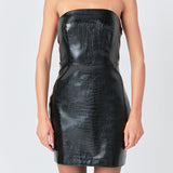 Strapless Faux Leather Mini Dress
