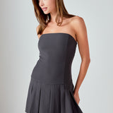 Strapless Pleated Mini Dress