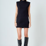 Mock Neck Sleeveless Knit Mini Dress