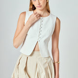 Tara Button Up Cotton Linen Vest