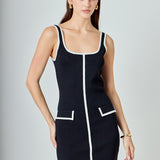 Contrast Square Neck Mini Knit Dress