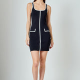 Contrast Square Neck Mini Knit Dress