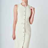 Jewel Buttoned Sleeveless Midi Dress